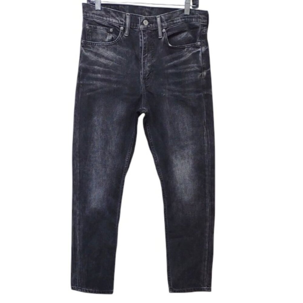 Levi's Men's 522 Black Label Washed Black Distressed Straight Stretch Jeans